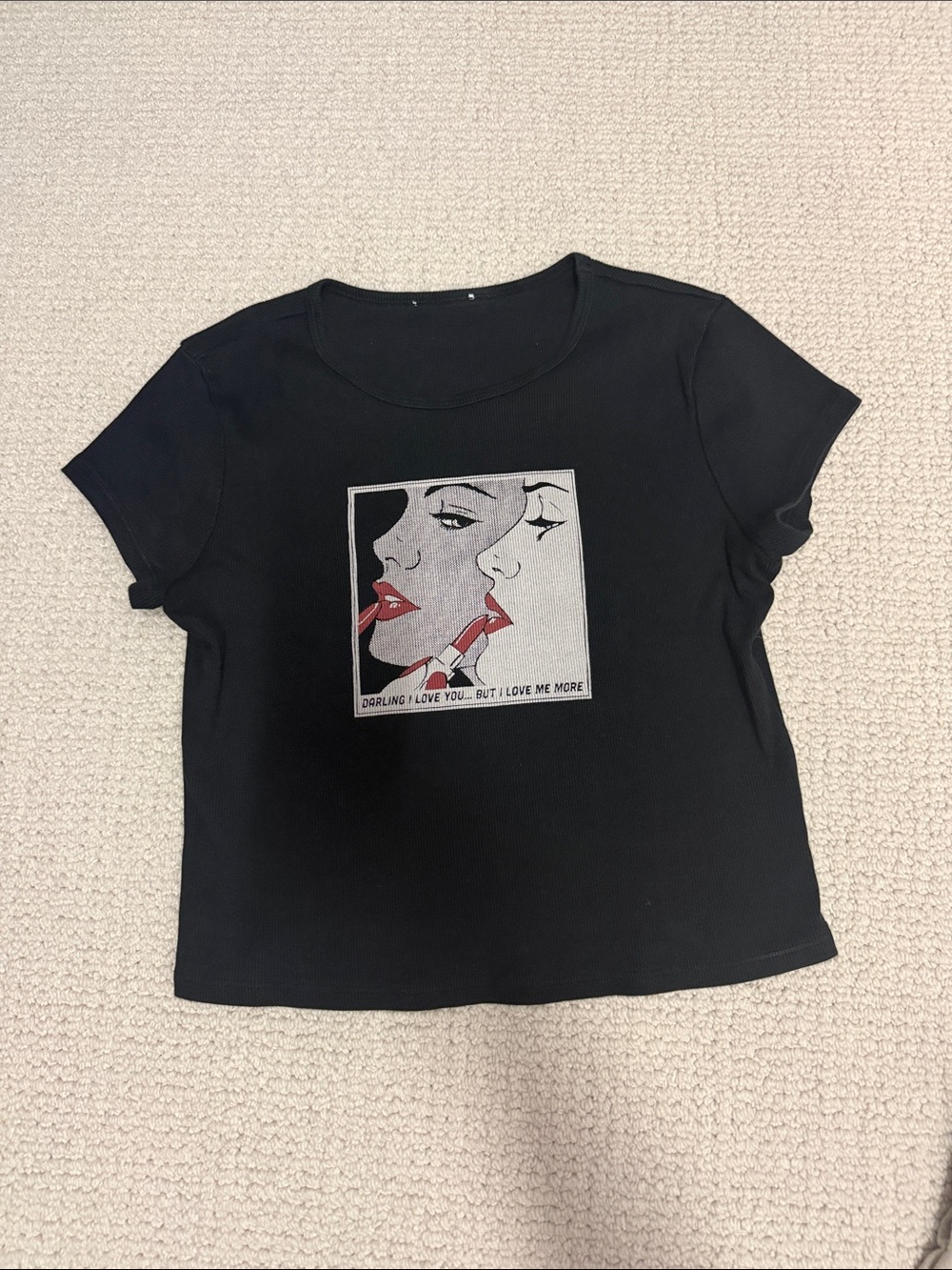 Reformation Black Short-Sleeve Tee with Lip Art Panel